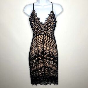 ASTR The Label Black Crochet Lace Illusion High Low Cocktail Dress